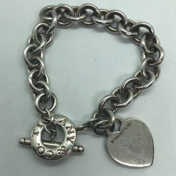 Tiffany & Co 925 Sterling Silver Heart & Tag Toggle Bracelet 8" - Picture 2 of 6